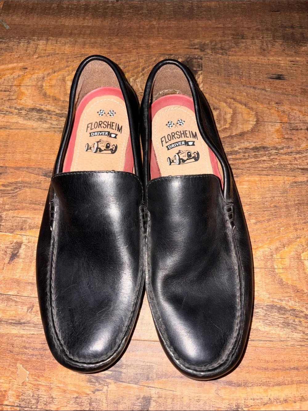 Florsheim Black Leather Slip-On Driving Loafers .